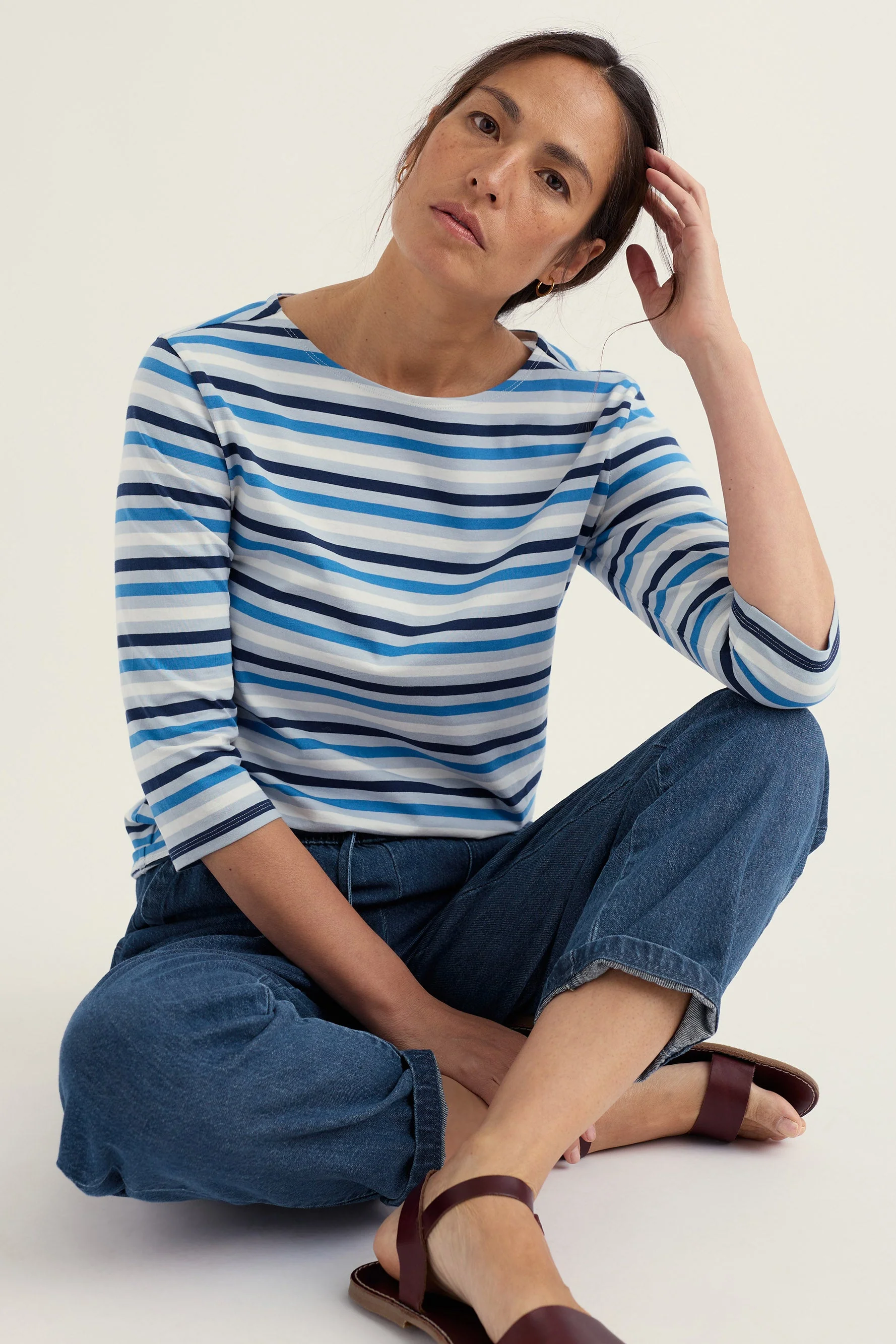 Sailor Organic Cotton Jersey Top - Tri Mini Cornish Blue Fog - Image 2
